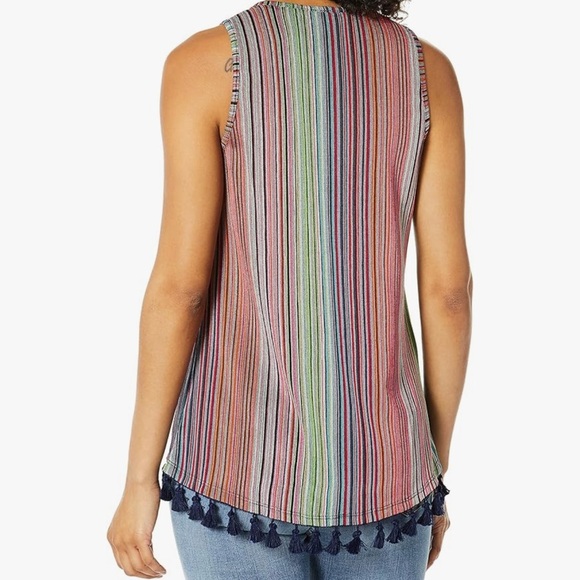 Trina Turk Ariel Raschel Knit Multi Stripe Tank Top Women XL Tassels Casual Boho - Picture 3 of 8
